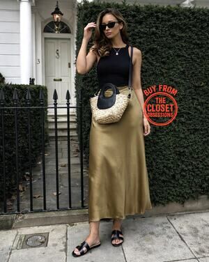 Zara NWT Olive Green Satin Slip Midi Skirt L